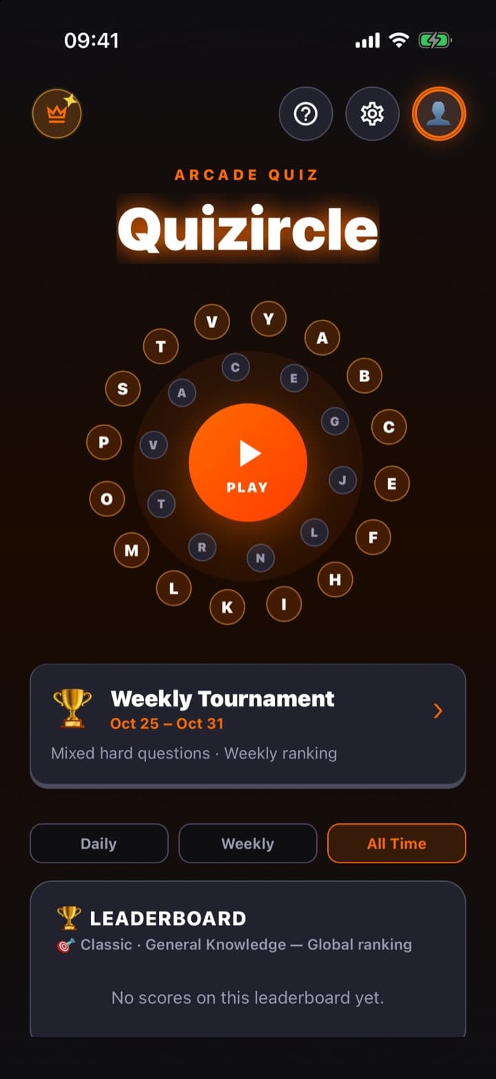 Quizircle home screen